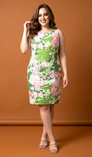 Talbots Green Pink White Floral Sheath Dress Size 12 Sleeveless Zip Knee Lined picture