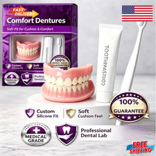 Moldable Silicone Dentures Upper Lower False Teeth Set Instant Smile Toothbrush  picture