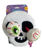 Bark Halloween Party Bugeye Skull Plush Dog Toy XS-S Up To 20lb Rope Squeakers picture