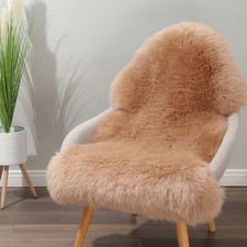 Luxury Genuine Australian Sheepskin Rug - Light Brown 2ft x 3ft Fluffy Fur picture