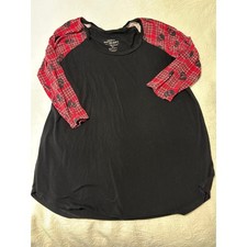 Torrid Super Soft Knits Black Red Plaid Skull Raglan Baseball Tunic Top 00 L XL picture