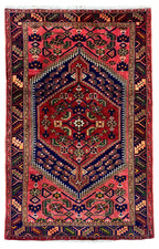 Vintage Zanjan Tribal Geometric Hand Knotted Wool Oriental Area Rug 4x7 Navy Red picture