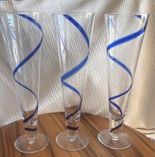 Three (3) Pier 1 Swirline Cobalt Blue Pilsner Glasses 10-1/8