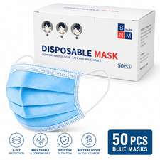 Blue 50 Pcs Disposable Face Masks 3-Ply Non Medical Surgical Earloop Adult FAST picture