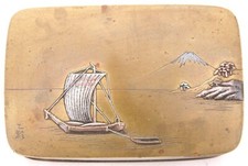 Antique Japanese Meiji Bronze Mixed Metal Box Sail Boat Mt. Fuji Nogawa Signed picture