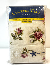 Vintage Charter Club Home Pillowcases Standard/Queen Flannel Roses 100% Cotton picture