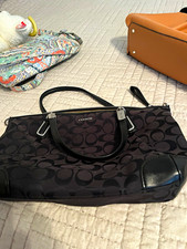 Coach Signature Logo Black/Gray Satchel Top Handle Zip Top Silver Hardware picture