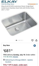 Elkay ELUH1814PD Lustertone Classic Single Bowl Stainless Sink, 20.5