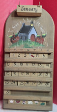 VINTAGE WOOD PERPETUAL CALENDAR Wall Hanging HANDPAINTED Schoolhouse Teacher picture