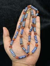 Rare Genuine Antique Etched Lapis Pyu Culture & Carnelian Stone Beaded Necklace picture