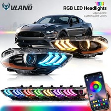 VLAND RGB Full LED Headlights For 2018-2023 Ford Mustang Color Change Lamps Pair picture