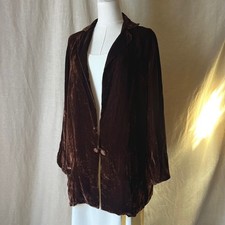 1930s 1940s Vintage Brown Velvet Jacket Blazer Art Deco Silk Feel S M picture