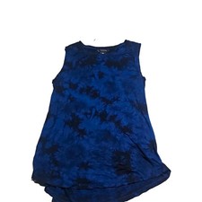 Tahari Women’s M Blue/Black Tie-Dye Tank Top Round Neck Sleeveless Pullover picture