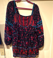 Free People Peasant Blouse S Floral Square Neck Balloon Long Sleeve Rayon picture