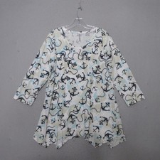 Lulu B Tunic Top Anchor Beaded Asymmetrical Hem Nautical Coastal Beach Vacation picture