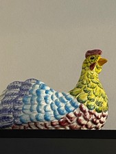 Rare Vintage Horchow Ceramic Chicken Figurine - Hand Painted, Colorful Glaze picture