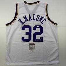 Autographed/Signed Karl Malone Utah White Retro Basketball Jersey JSA COA picture