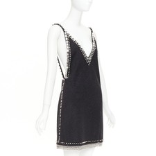 rare MIU MIU 2021 Runway charcoal wool crystal stud chainmail slip dress IT38 XS picture