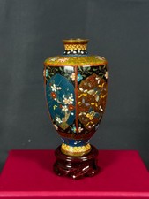 Japanese Meiji Cloisonné Vase, Fine Wire Floral Panels, 5 in, with Stand picture