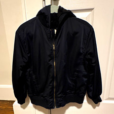 Abercrombie & Fitch Unisex Kids Black Hooded Faux Fur Trim Bomber 8-10 picture