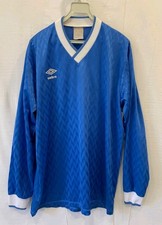 Vtge 80s Umbro Soccer Jersey Long Sleeve Blue V-Neck Chevron Mens XL England#43 picture