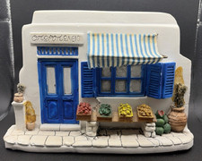 Mediterranean Greek Village Market Shop Wall Hanging Miniature Blue White Decor picture