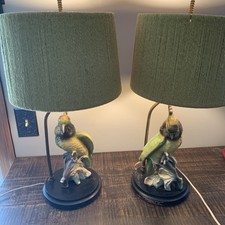 Rare 1953 Pair Bard Creations California Ceramic Cockatoo Lamps Original Shades picture