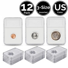 12 Pack 3 Size Assorted Slab Coin Snap Holders For US Cent Quarter Half Dollar picture