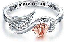 Sterling Silver Miscarriage Ring Footprint Mommy of an Angel Memorial Rings #8 picture
