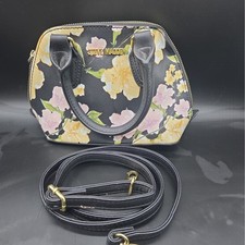 Steve Madden Black Floral Mini Satchel Crossbody Purse Yellow White Blossom Gold picture