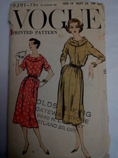 Vogue 9391 Sweater Dress Cowl Boat Neck Sewing Pattern Ladies 14 VTG 50's CUT picture