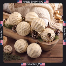 Farmhouse Christmas Ornaments Set 6 Cream White Textured 4 Inch picture