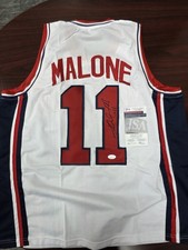 TEAM USA KARL MALONE AUTOGRAPHED SIGNED WHITE JERSEY JSA STOCK #215759 picture