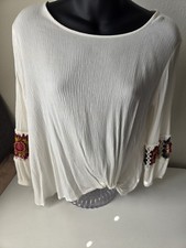B'leev white gauzy crinkle blouse Size Small picture