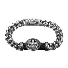 Men's Catholic St Benedict Medal Bracelet Stainless Steel Heavy Cuban Link Chain picture