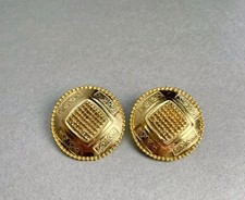 Vintage PAOLO Gucci Earrings Gold Tone Plant Pattern Round Clip On Earrings picture