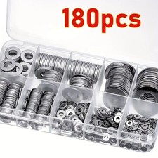 180PCS Stainless Steel Flat Washer Set - Multi-Size for Repairs & DIY picture
