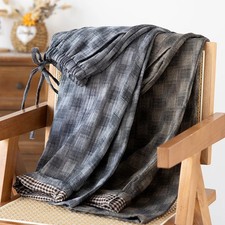 100% Pure Cotton Gauze Men's Sleeping Pants, Jacquard Loose Casual Home Trousers picture