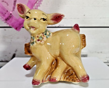 Vintage OPCO Ohio Pottery Pink Floral Deer Fawn Succulent Planter 5