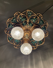 RESTORED Antique Vtg Art Deco Polychrome Flush Mount Ceiling Light 1920s 30s 40s picture