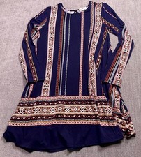Derek Heart Tunic Dress Womens Large Multicolor Geometric Stretch Keyhole Back picture
