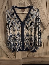 Chico's Women's Blue and White Top 3/4 Size 1 picture