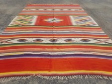 Fine Vintage Traditional Handmade Mexican Wool Multicolor Kilim 7.1x4.5 ft picture