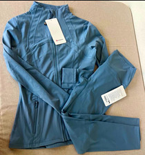 lululemon Blue 2pc Tracksuit Set Full Zip Jacket Pants Pockets Stretch Sz 10 picture