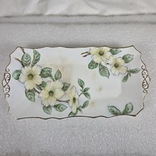 Vintage Tuscan Bone China Tray Dogwood England 11+ Inch Floral Plate Gold Trim picture