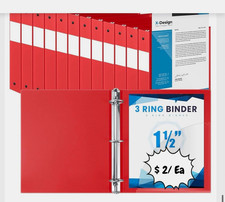 Red 3 Ring Binder 1-1/2in 350 Sheet Capacity Plastic Clear Overlay picture