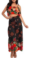 2 piece Multi color Abstract Floral set Skirt Blouse New with tags picture