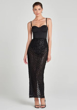 NWOT NADINE MERABI Valentina Mixed Media Black Beaded Bustier Gown Women's Sz 8 picture