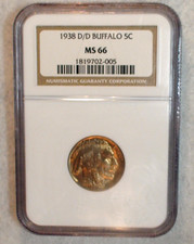 1938-D/D Buffalo Nickel MS 66 NGC - Repunched Mint Mark Variety picture