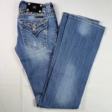 Miss Me JP5365B2 Women Bootcut Jeans Blue Embellished Flap Pocket Size 26 picture